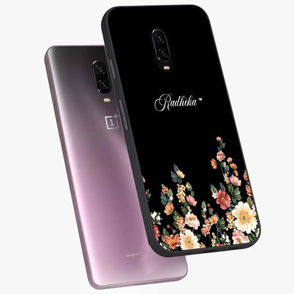 Floral Design With a Custom Personalized Name Glass Case displayed in angled mockup highlighting elegant floral pattern with custom name feature.