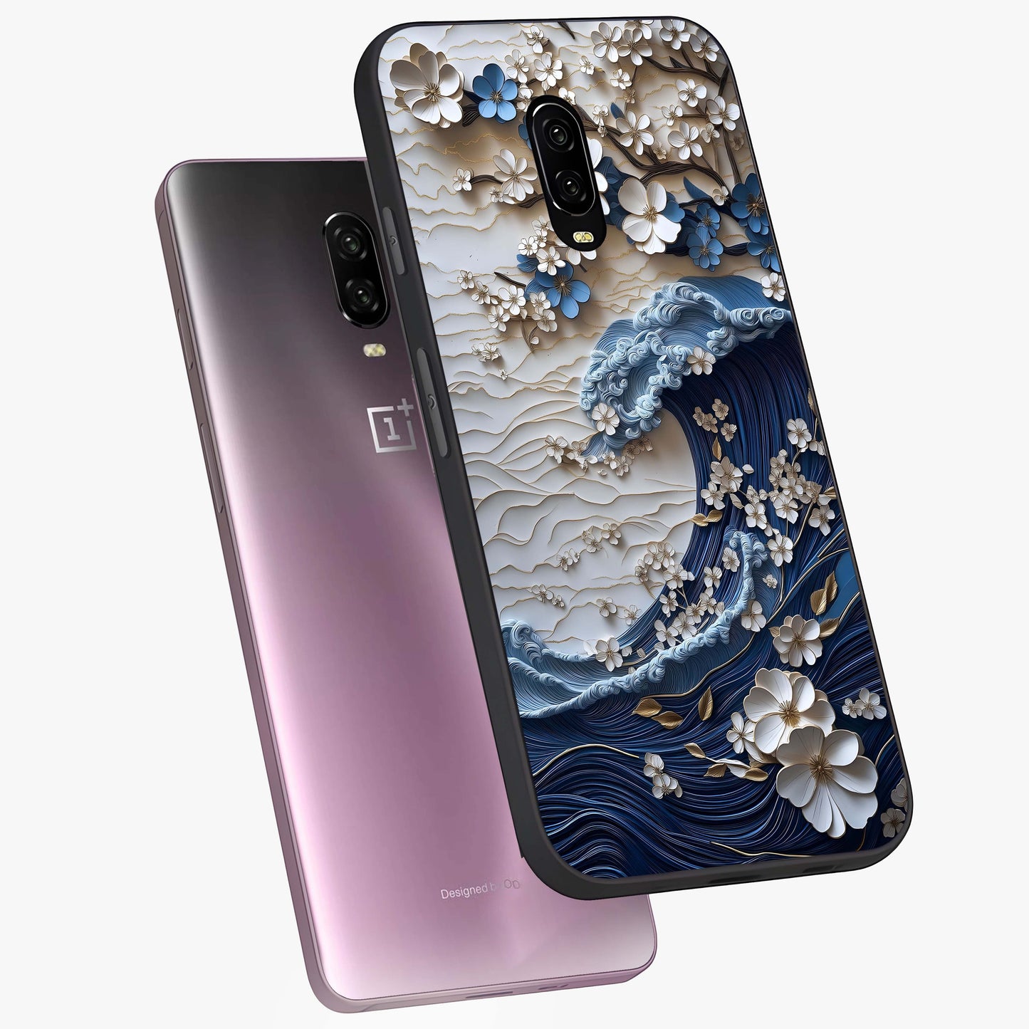 Floral Wave Origami Glass Case displayed in angled mockup highlighting geometric origami flower design with modern aesthetic style.