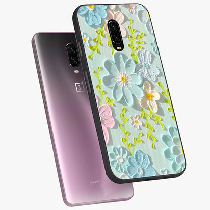 Frosted Petal Garden Glass Case displayed in angled mockup highlighting delicate flower petal design with calm garden aesthetic.