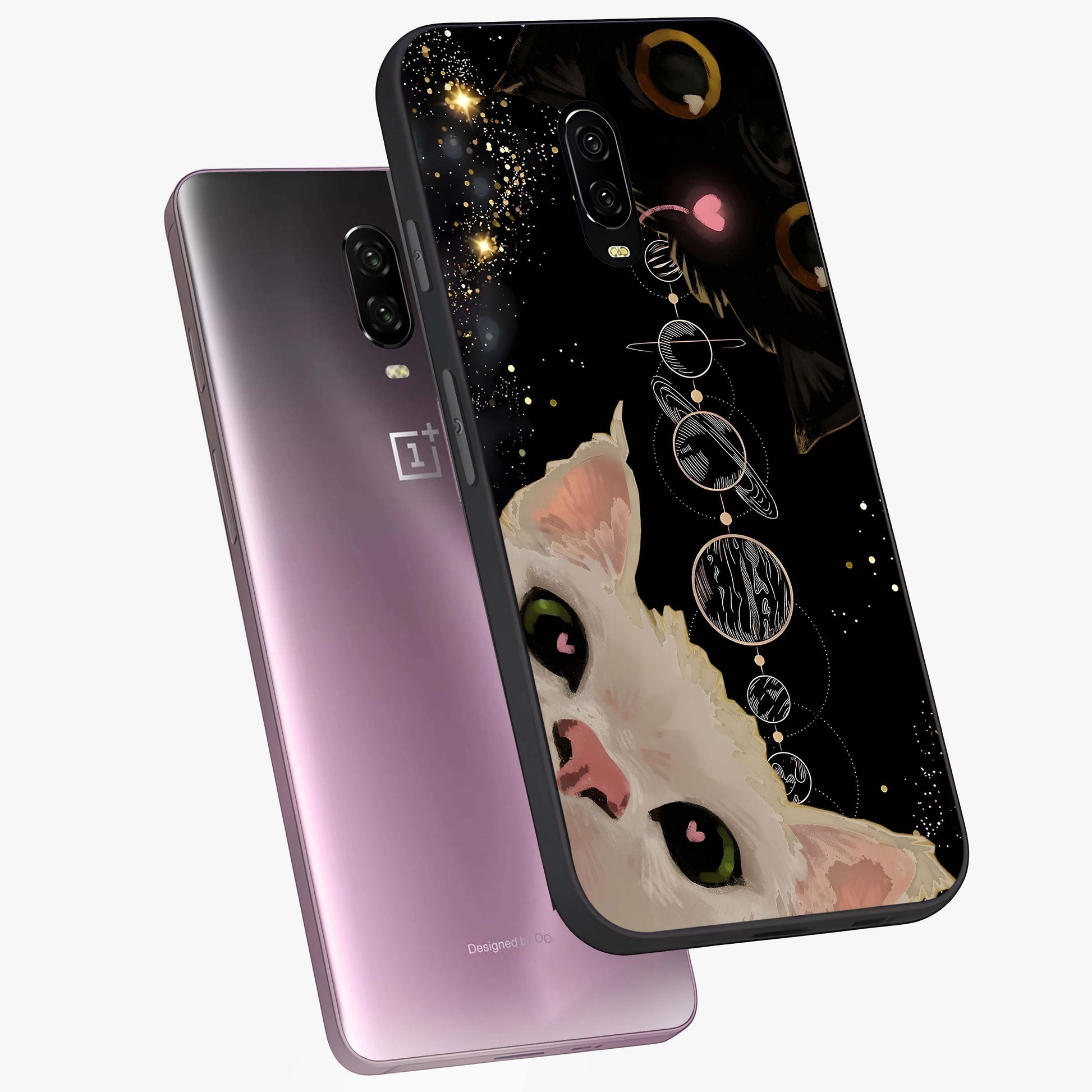 Galactic Cat Glass Case displayed in angled mockup highlighting celestial feline illustration with galaxy aesthetic style.