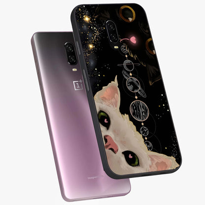 Galactic Cat Glass Case displayed in angled mockup highlighting celestial feline illustration with galaxy aesthetic style.