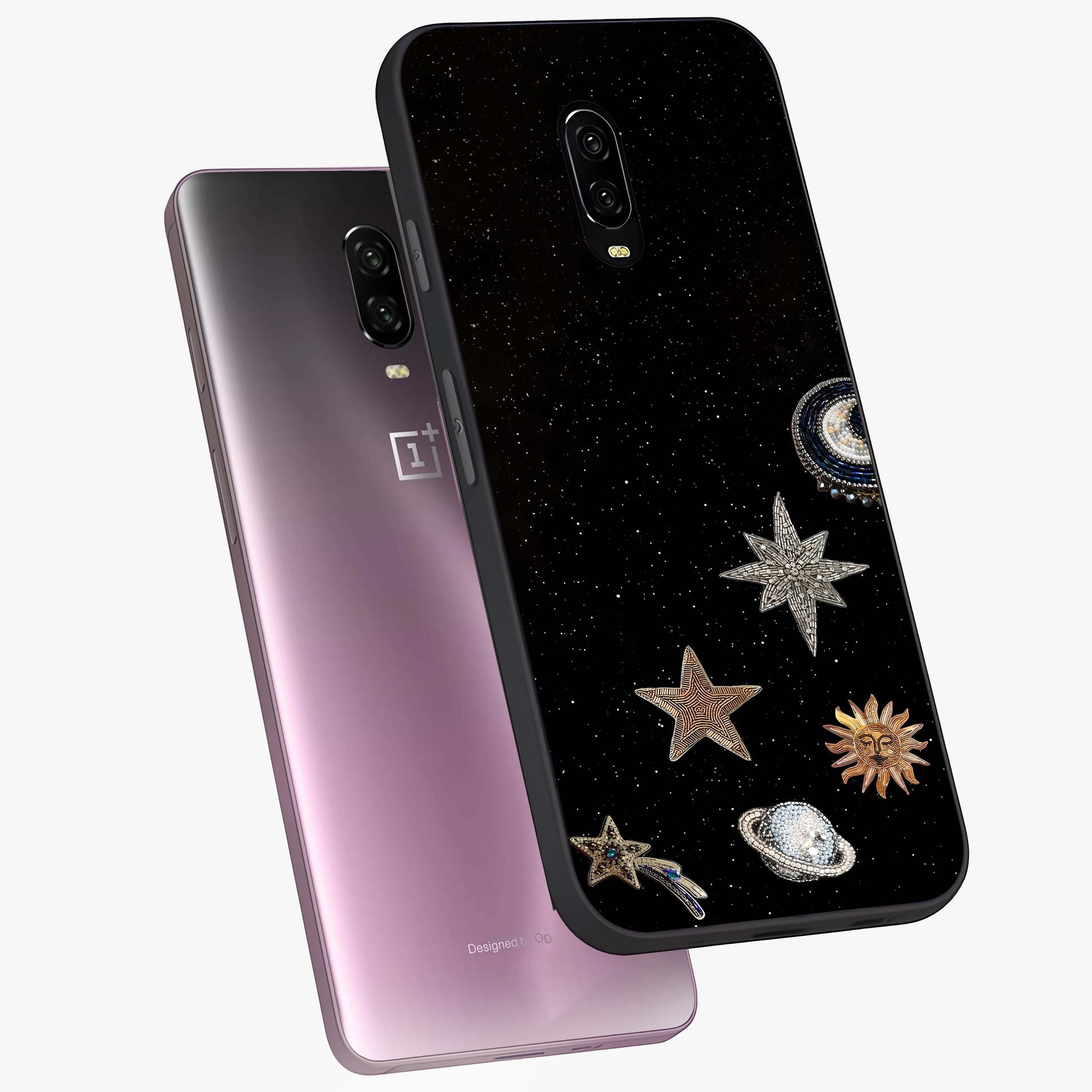 Galactic Charm Glow Glass Case displayed in angled mockup highlighting luminous galaxy inspired design with dreamy aesthetic.