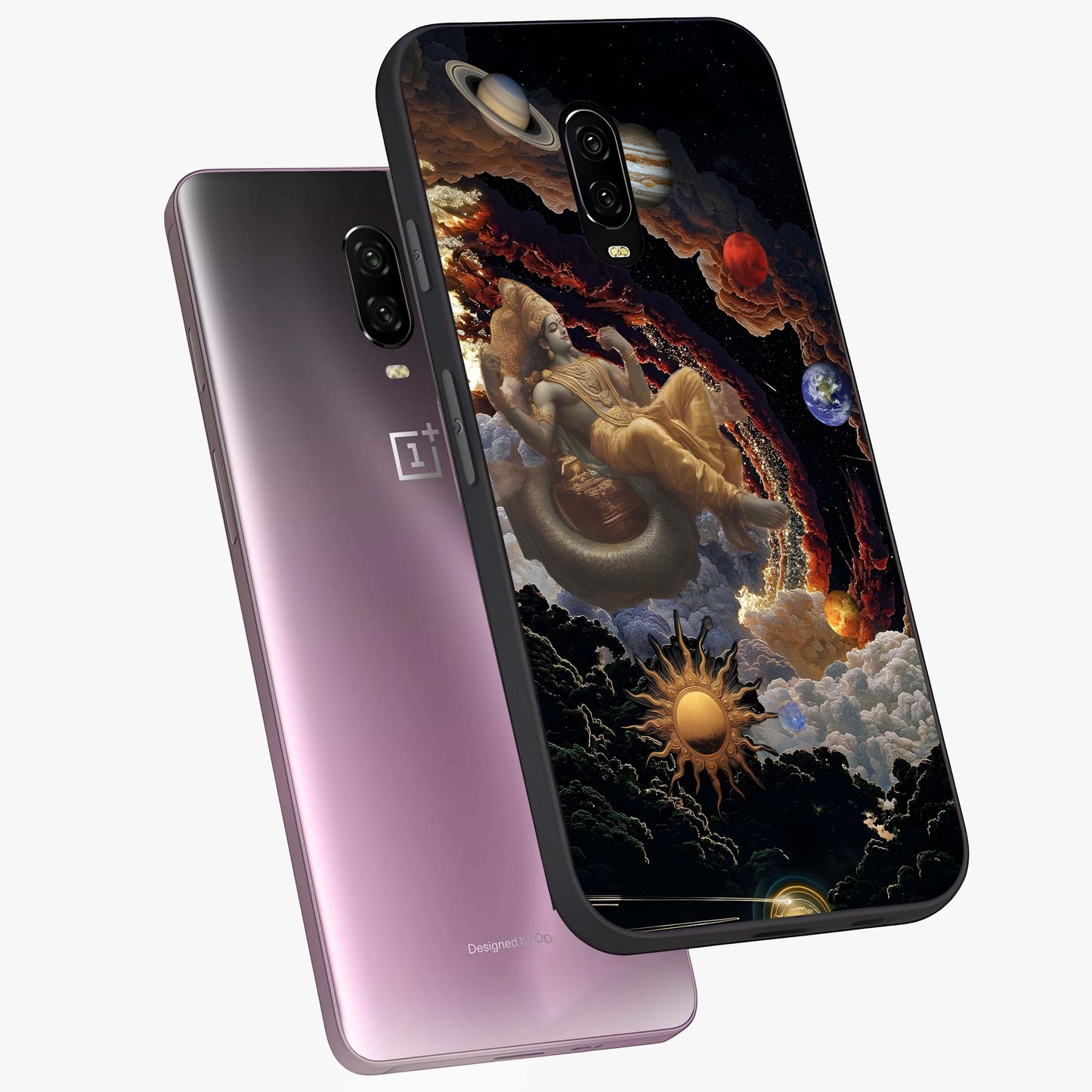 Galactic Divine God Glass Case displayed in angled mockup highlighting powerful celestial deity illustration with galactic aesthetic.