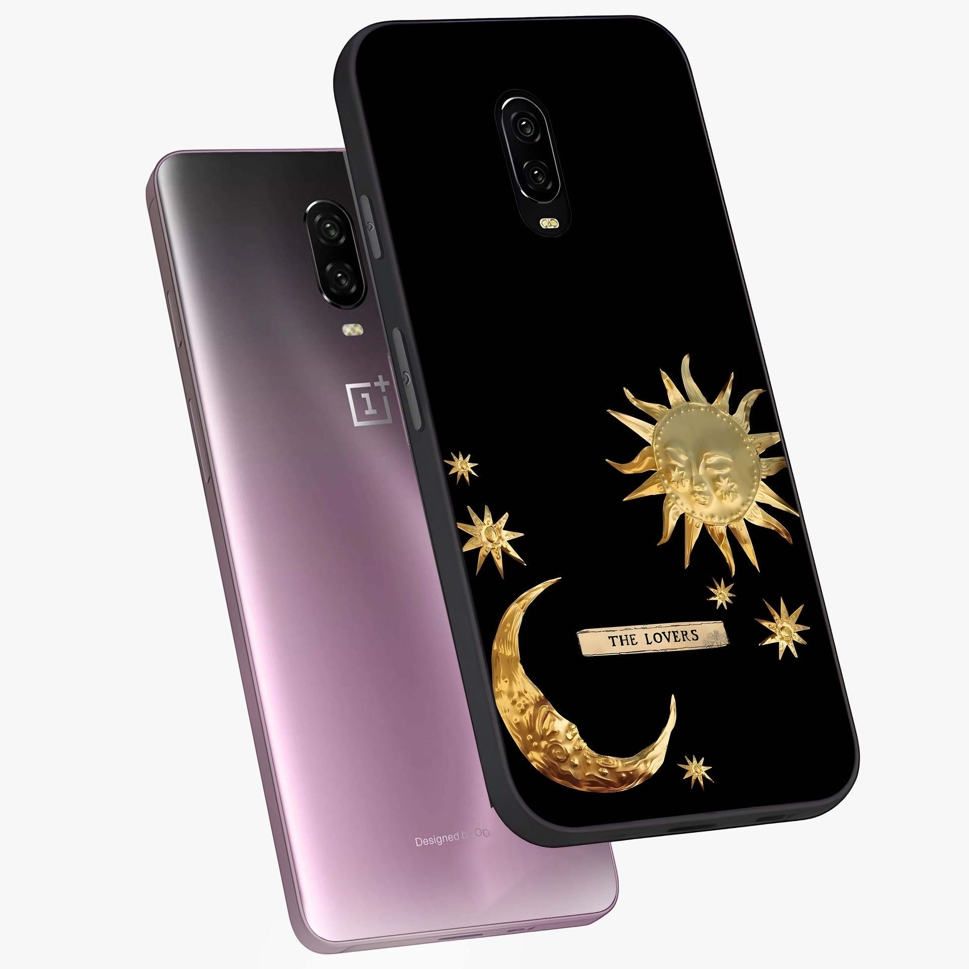 Golden Celestial Charm Glass Case displayed in angled mockup highlighting sparkling cosmic charm design with celestial aesthetic.