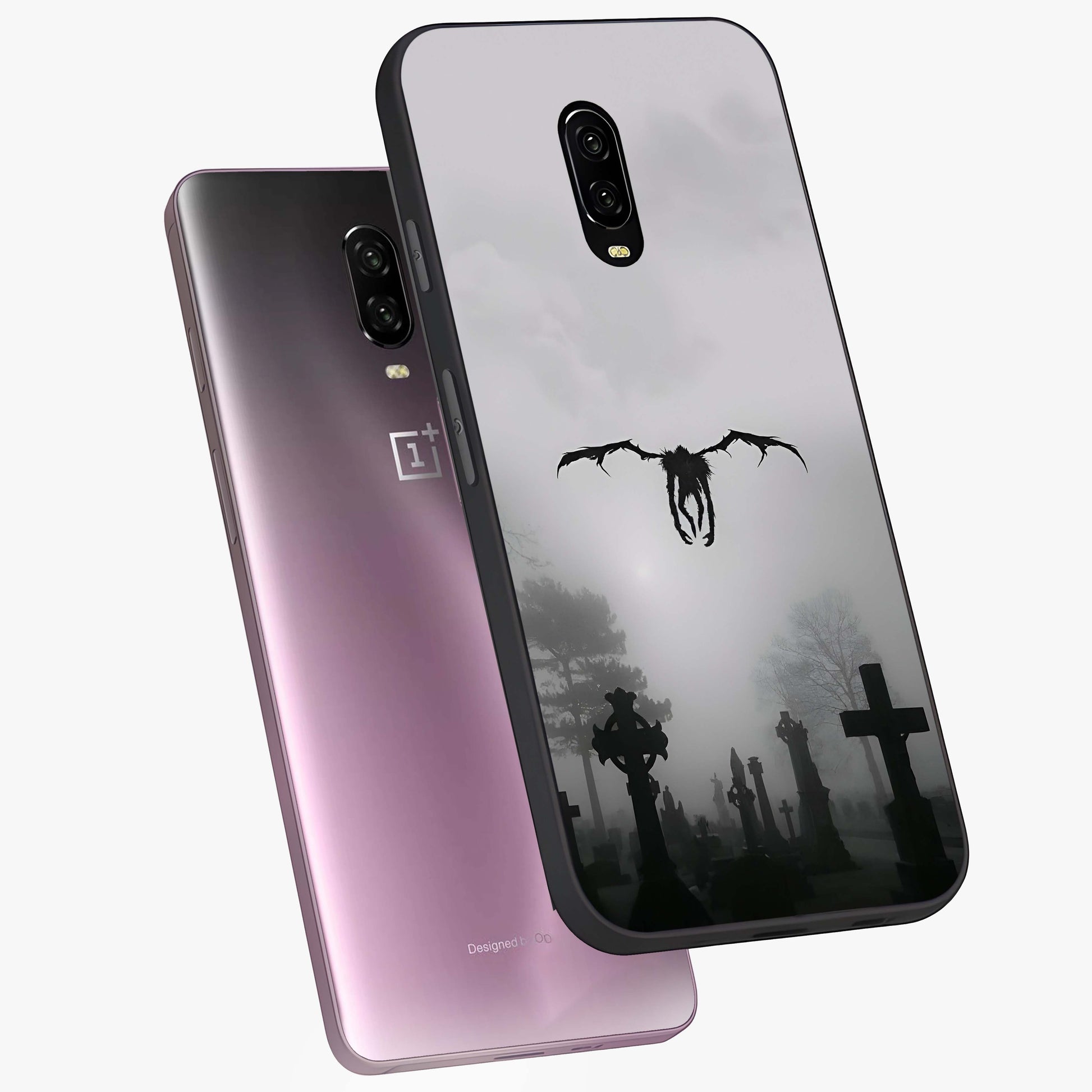 Graveyard Shadow Descent Glass Case displayed in angled mockup highlighting eerie shadow illustration with gothic aesthetic.
