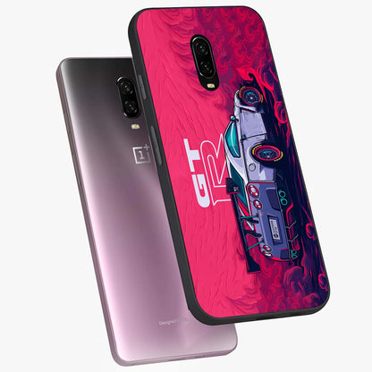 GT-R Car Pattern Glass Case displayed in angled mockup highlighting racing car graphic design with bold automotive aesthetic.