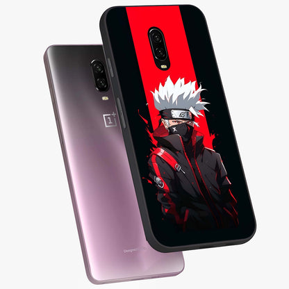 Kakashi Scarlet Shadow Glass Case displayed in angled mockup highlighting dramatic ninja illustration with scarlet themed aesthetic.
