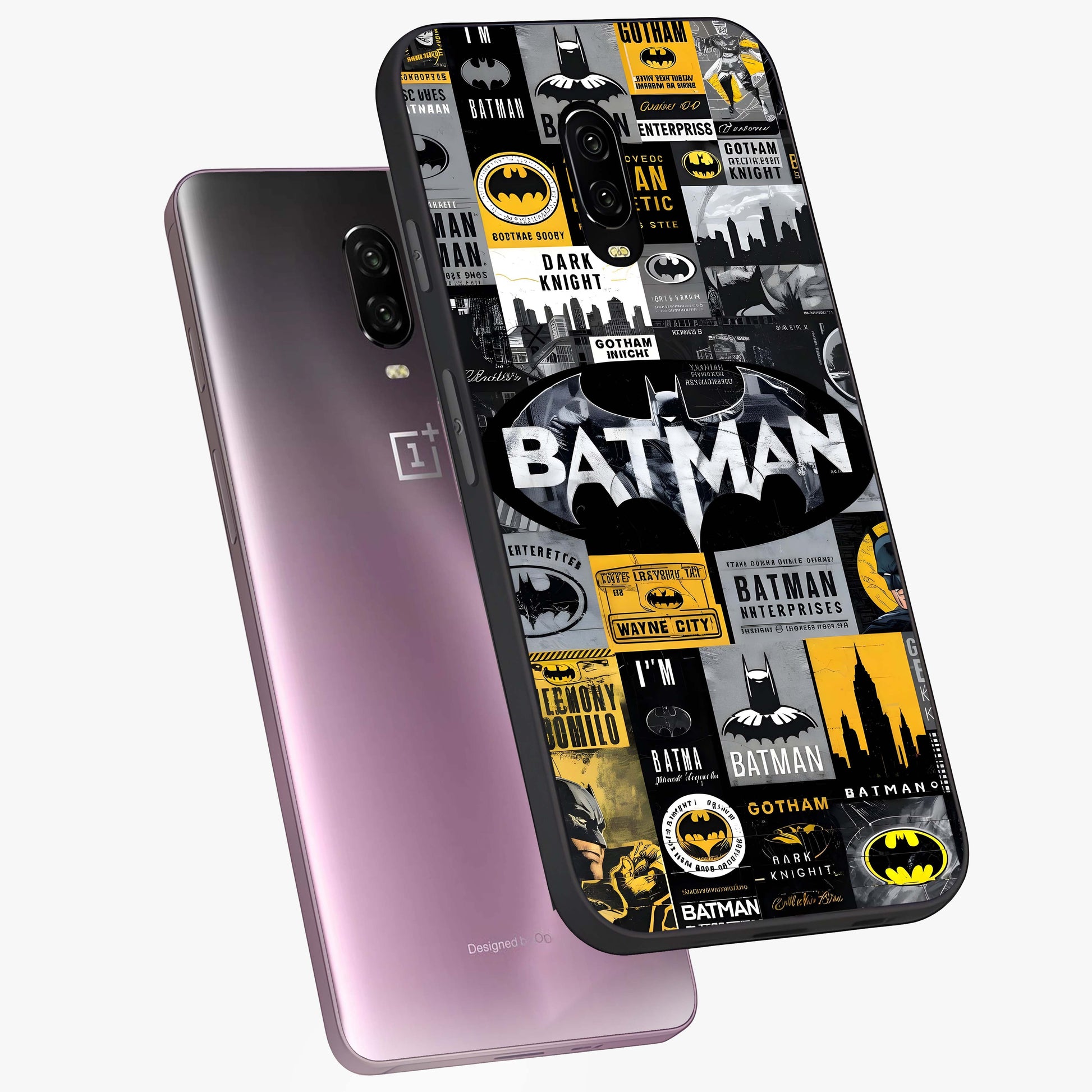 Knight Gotham Rise Glass Case displayed in angled mockup highlighting powerful knight silhouette design with dramatic aesthetic.