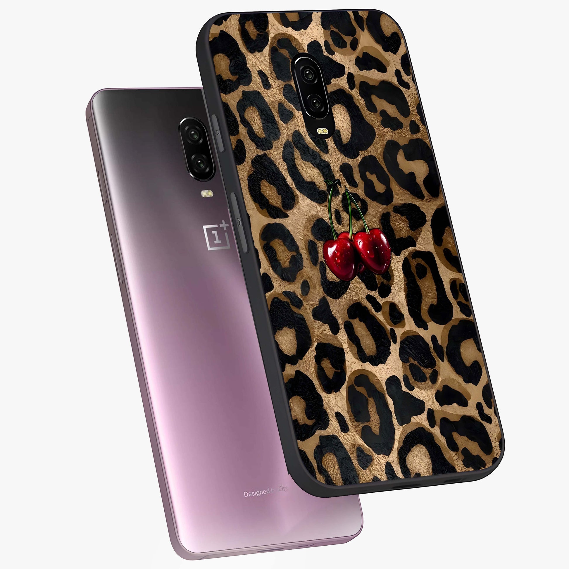 Leopard Wild Cherry Glass Case displayed in angled mockup highlighting bold animal print design with playful cherry aesthetic.
