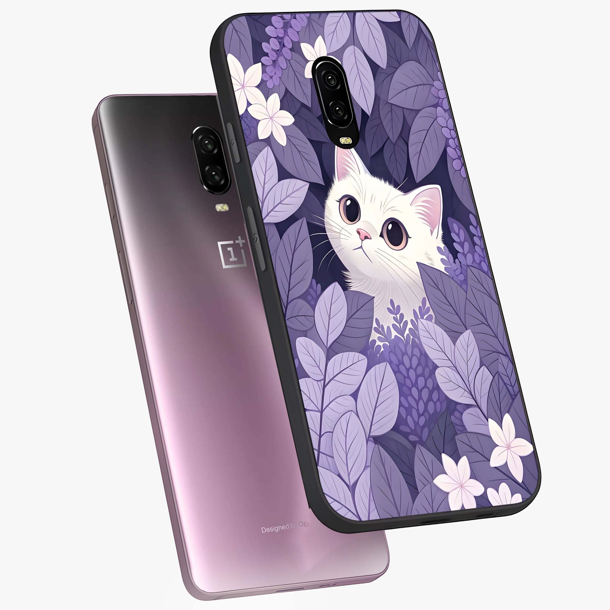 Lilac Hide Peek Cat Glass Case displayed in angled mockup highlighting playful feline illustration with lilac aesthetic design.