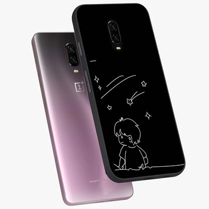 Line Art Boy With Shooting Stars Glass Case displayed in angled mockup highlighting elegant line art design with dreamy star aesthetic.