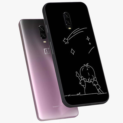 Line Art Girl With Shooting Stars Glass Case displayed in angled mockup highlighting elegant line art design with dreamy star aesthetic.