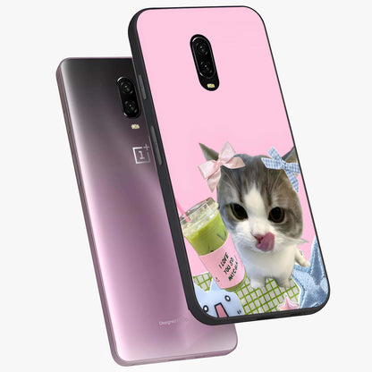 Love Matcha Cat Glass Case displayed in angled mockup highlighting playful feline illustration with cozy matcha aesthetic.