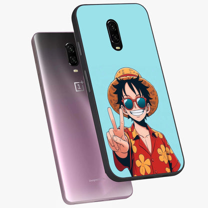 Luffy Summer Anime Vibe Glass Case displayed in angled mockup highlighting energetic anime illustration with summer vibe aesthetic.