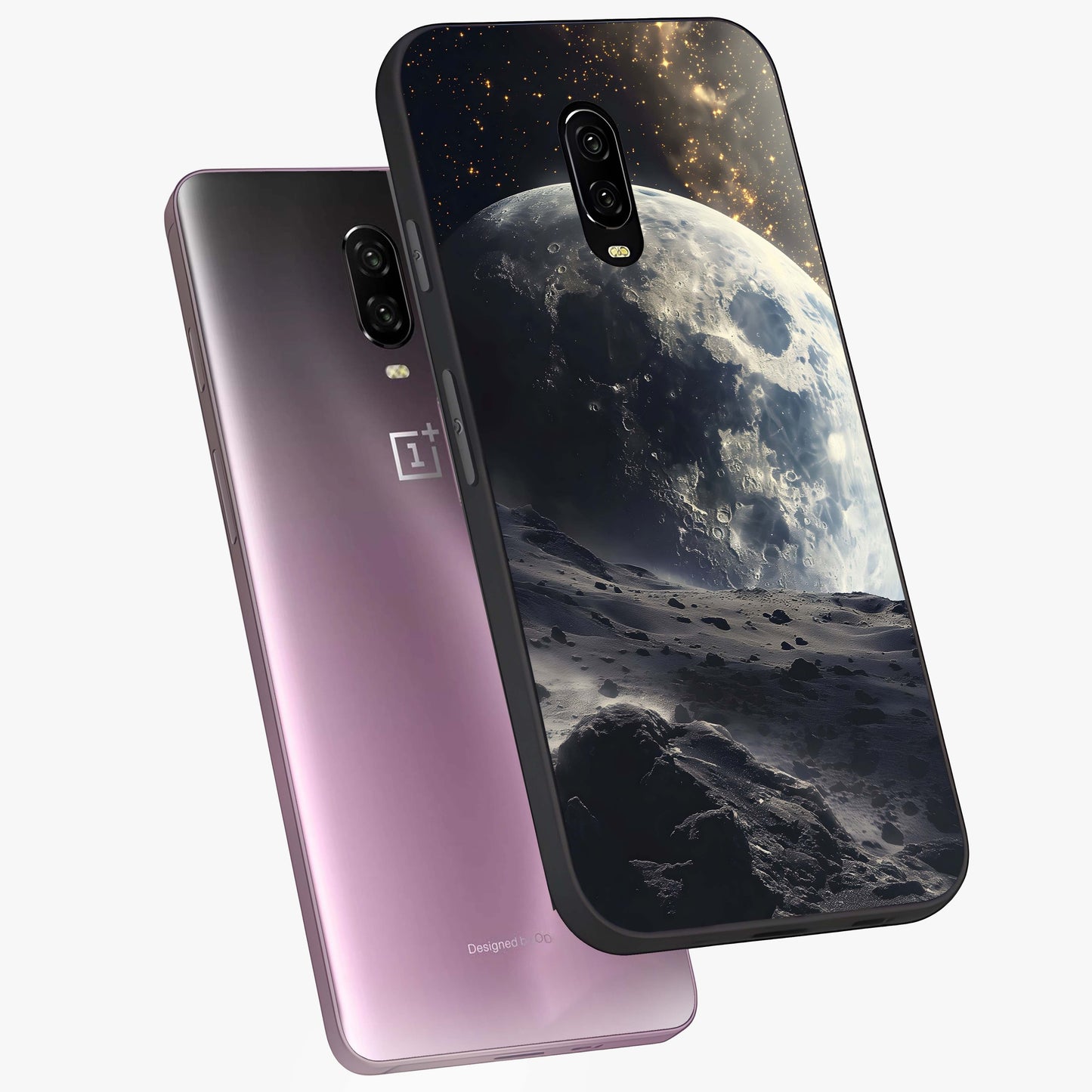 Lunar Horizon Glow Glass Case displayed in angled mockup highlighting celestial moon design with dreamy night aesthetic.