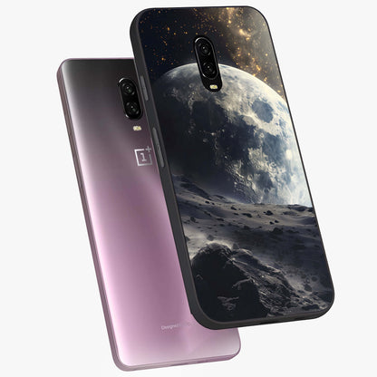 Lunar Horizon Glow Glass Case displayed in angled mockup highlighting celestial moon design with dreamy night aesthetic.