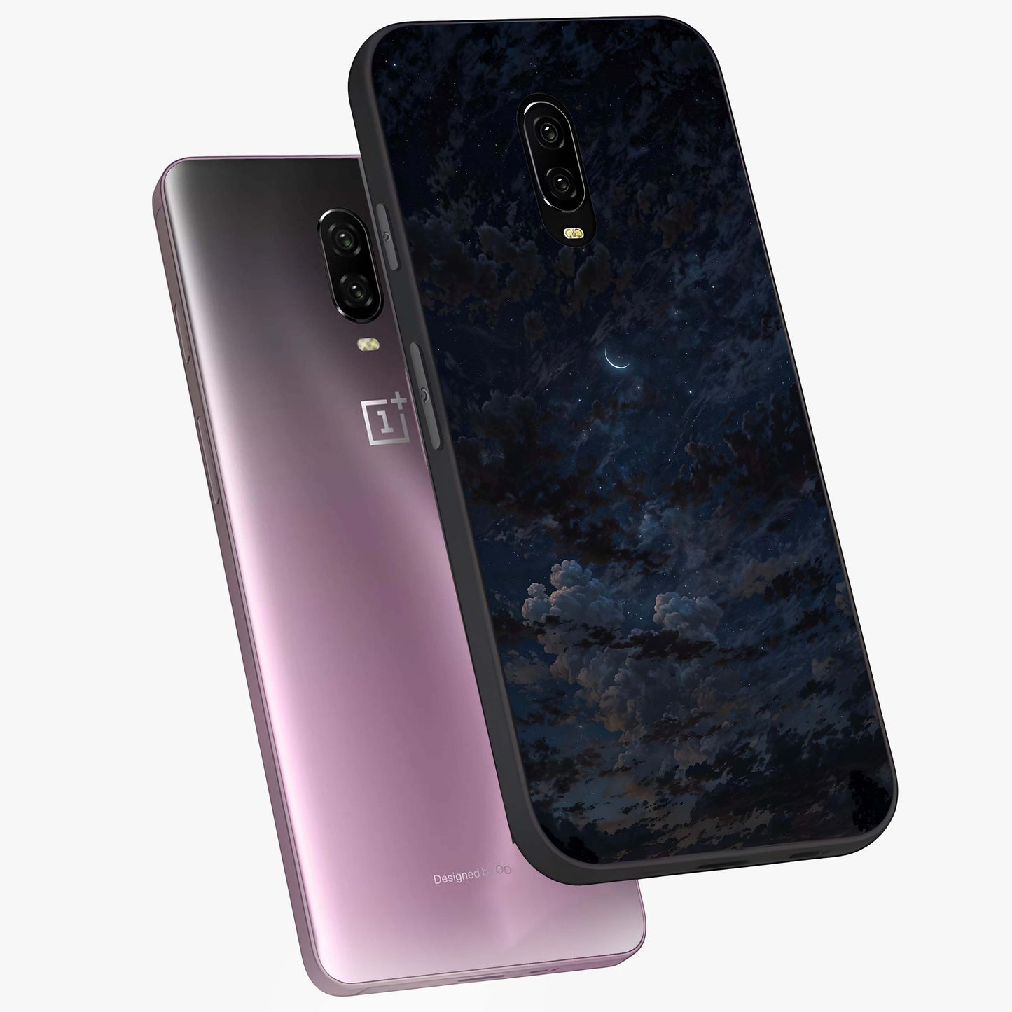 Lunar Veil Silence Glass Case displayed in angled mockup highlighting soft lunar design with peaceful celestial aesthetic.