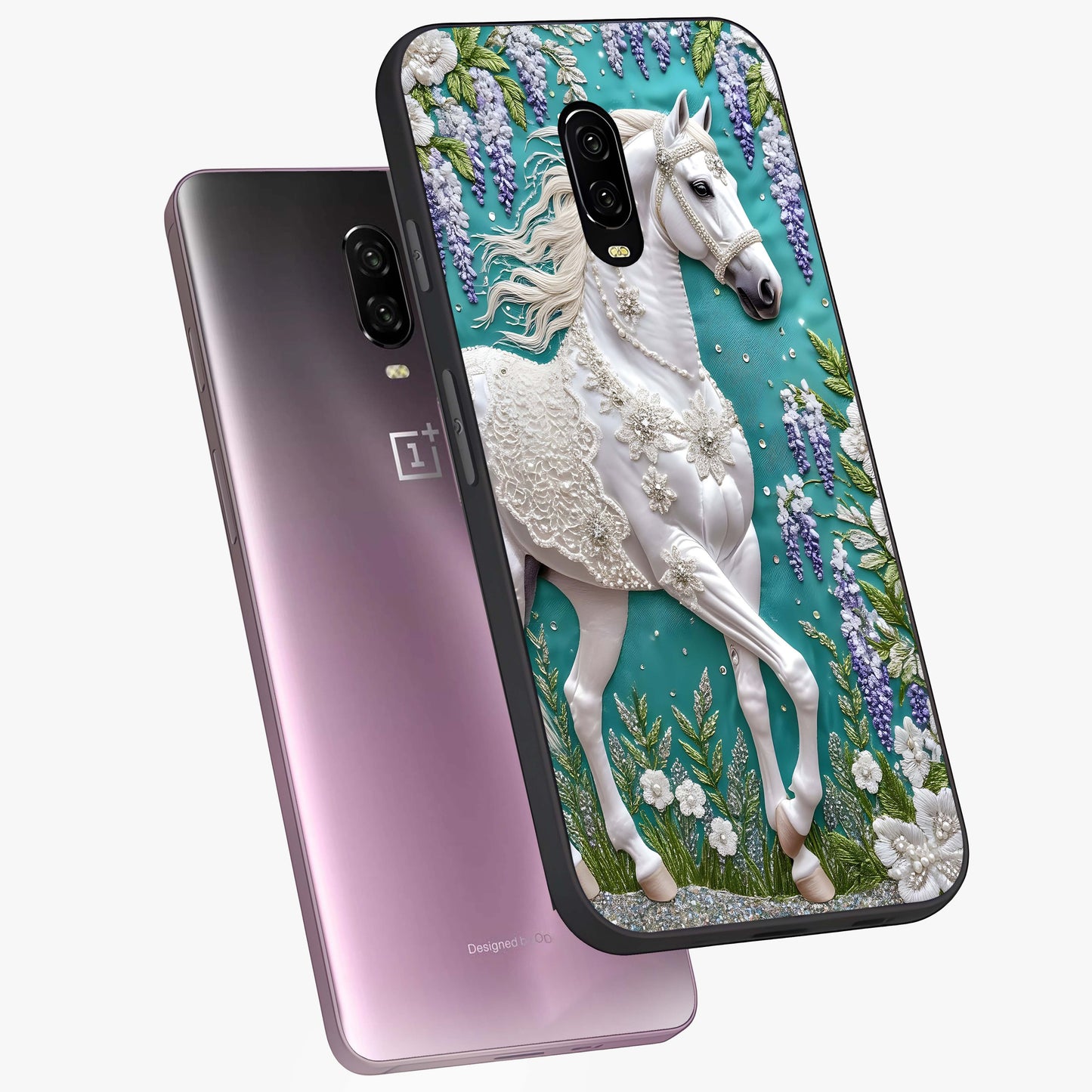 Majestic Floral Stallion Glass Case displayed in angled mockup highlighting majestic stallion illustration with elegant floral aesthetic.