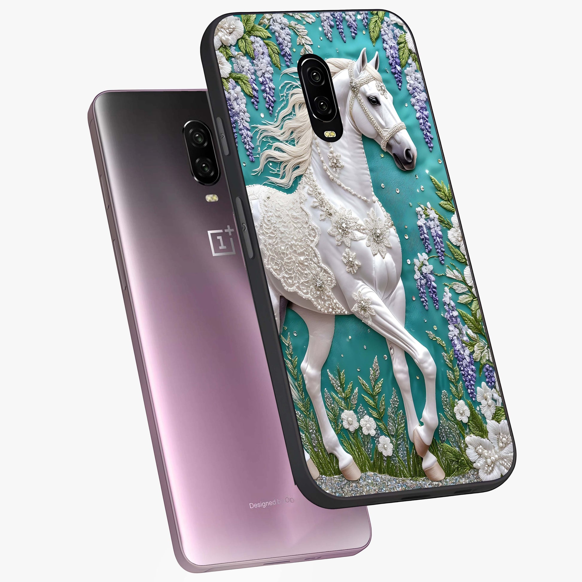 Majestic Floral Stallion Glass Case displayed in angled mockup highlighting majestic stallion illustration with elegant floral aesthetic.