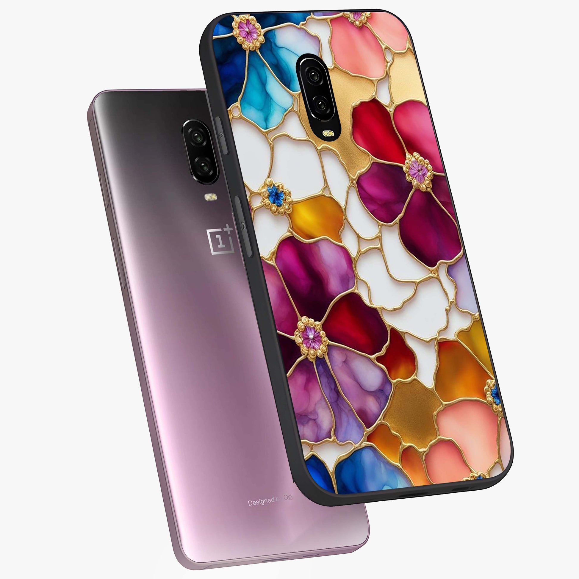 Marble Flower Pattern Glass Case displayed in angled mockup highlighting elegant marble floral design with modern aesthetic.