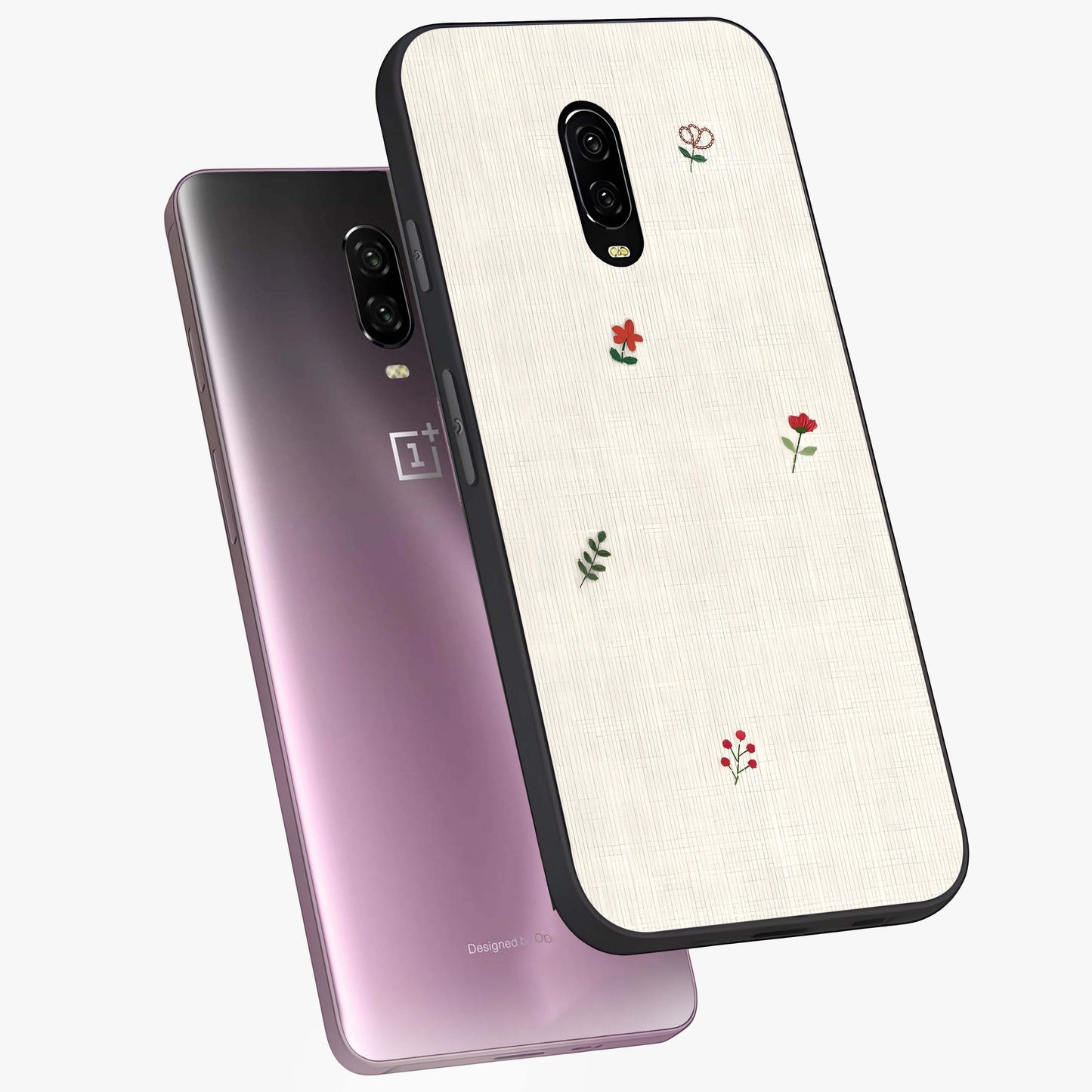 Minimal Petal Whispers Glass Case displayed in angled mockup highlighting delicate petal design with clean minimal aesthetic.