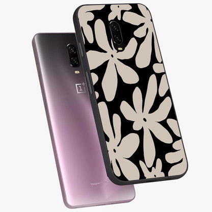 Monochrome Petal Dance Glass Case displayed in angled mockup highlighting elegant petal design with black and white aesthetic.