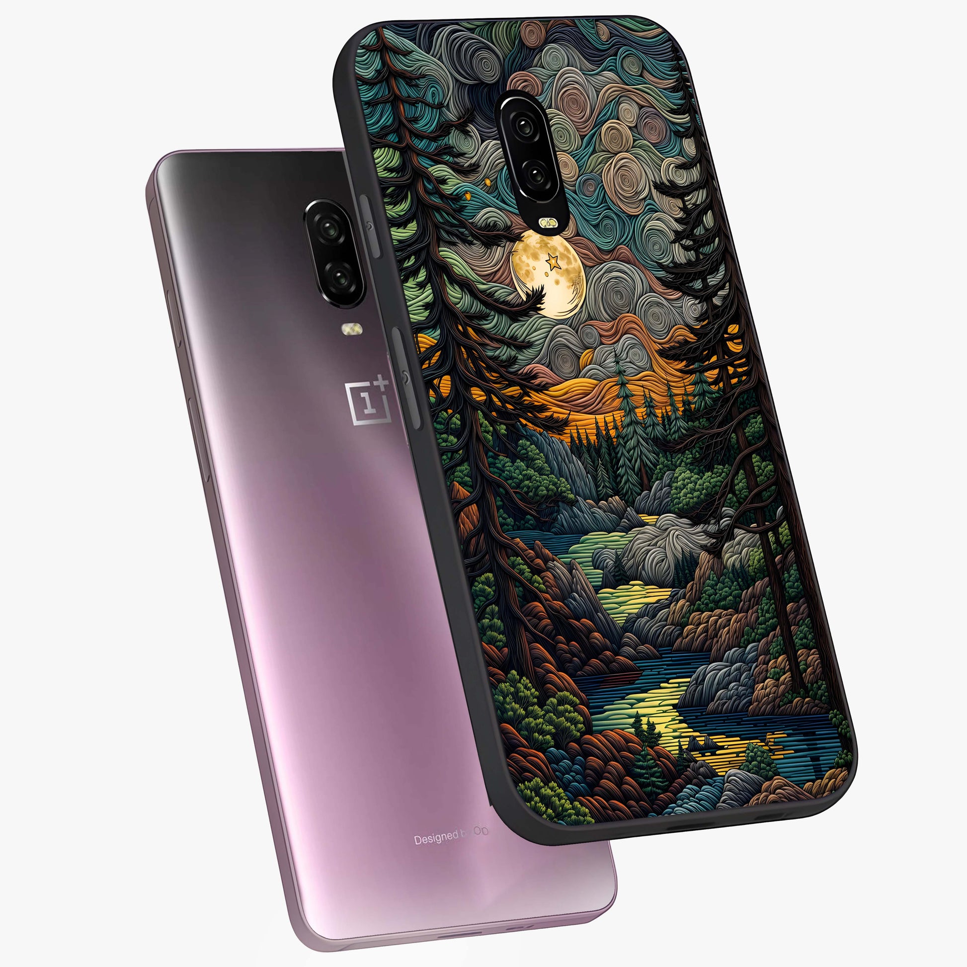 Moonlight Forest Dream Glass Case displayed in angled mockup highlighting dreamy forest design with glowing moon aesthetic.