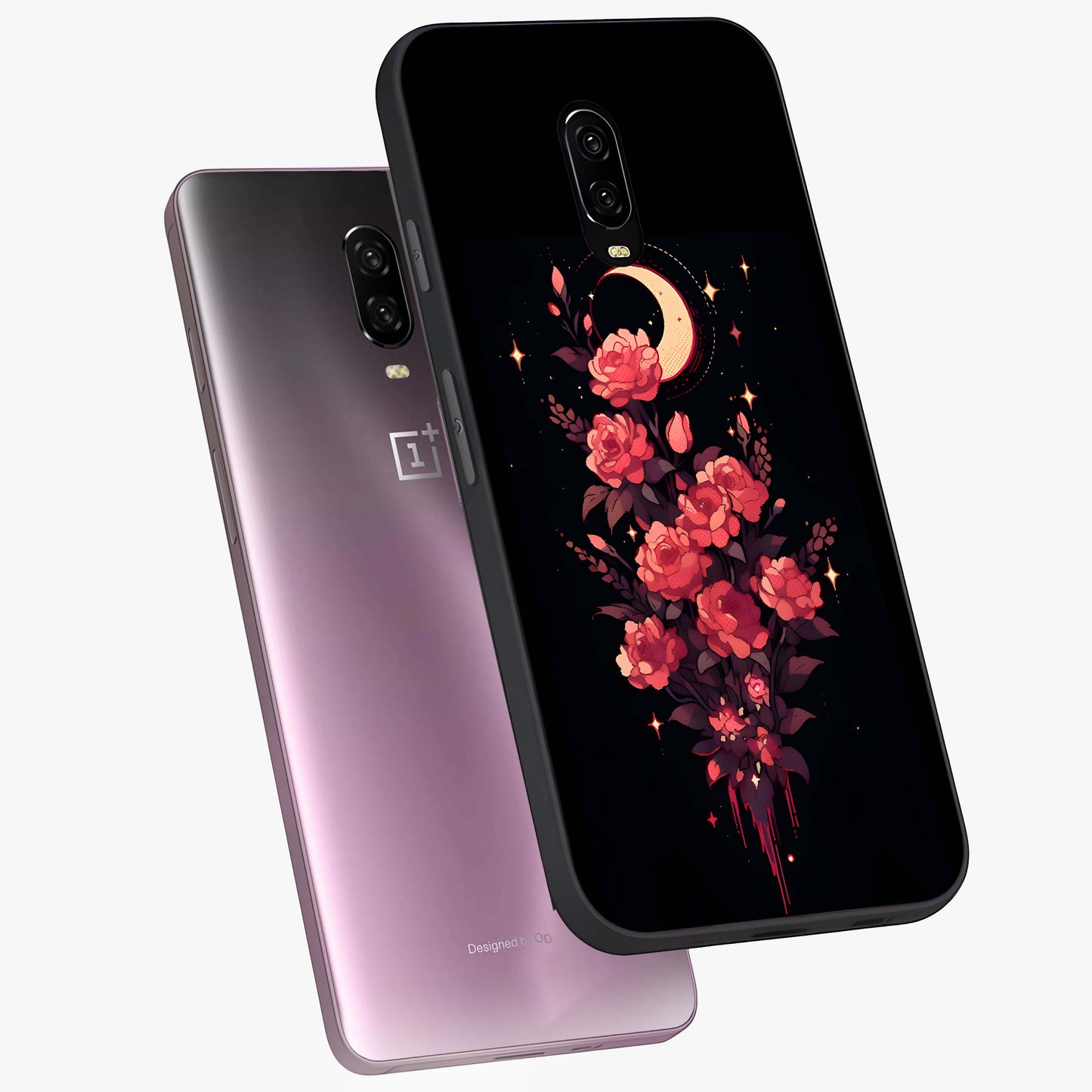 Moonlit Floral Elegance Glass Case displayed in angled mockup highlighting graceful flower design with soft moonlight aesthetic.