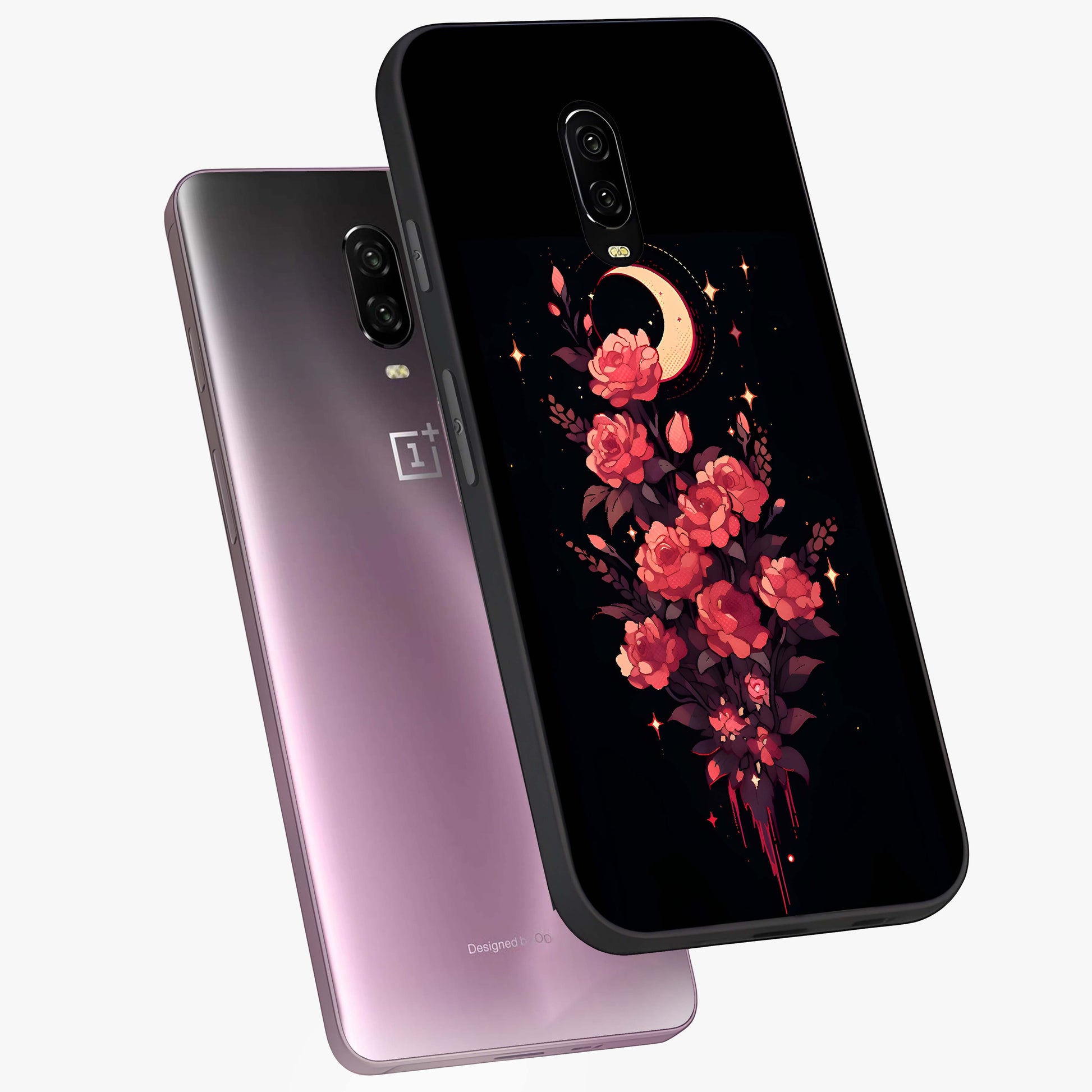 Moonlit Floral Elegance Glass Case displayed in angled mockup highlighting graceful flower design with soft moonlight aesthetic.