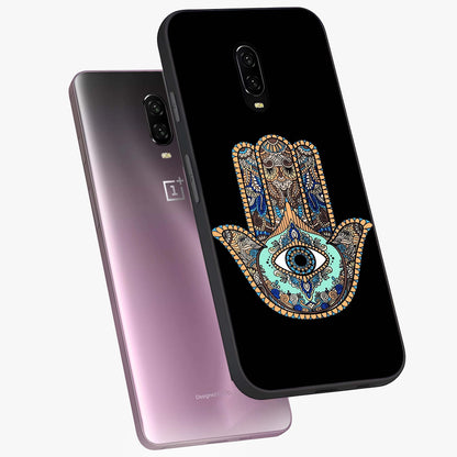 Mystic Hamsa Eye Glass Case displayed in angled mockup highlighting spiritual hamsa symbol with mystical aesthetic style.