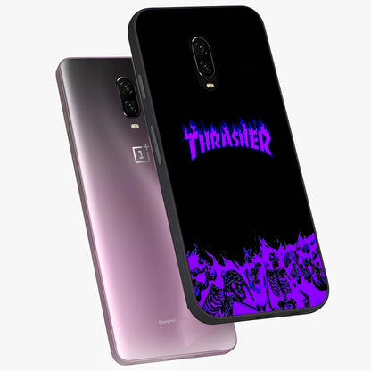 Neon Flame Riot Glass Case displayed in angled mockup highlighting glowing flame design with vibrant neon aesthetic.