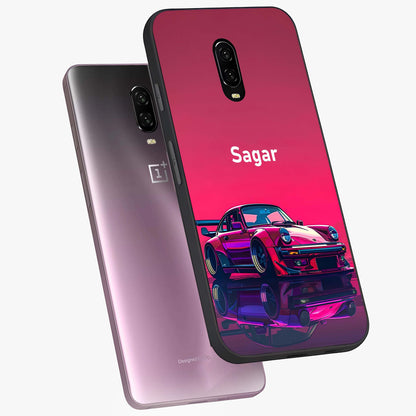 Neon Pink Porsche Glass Case displayed in angled mockup highlighting sleek neon pink car design with racing aesthetic.
