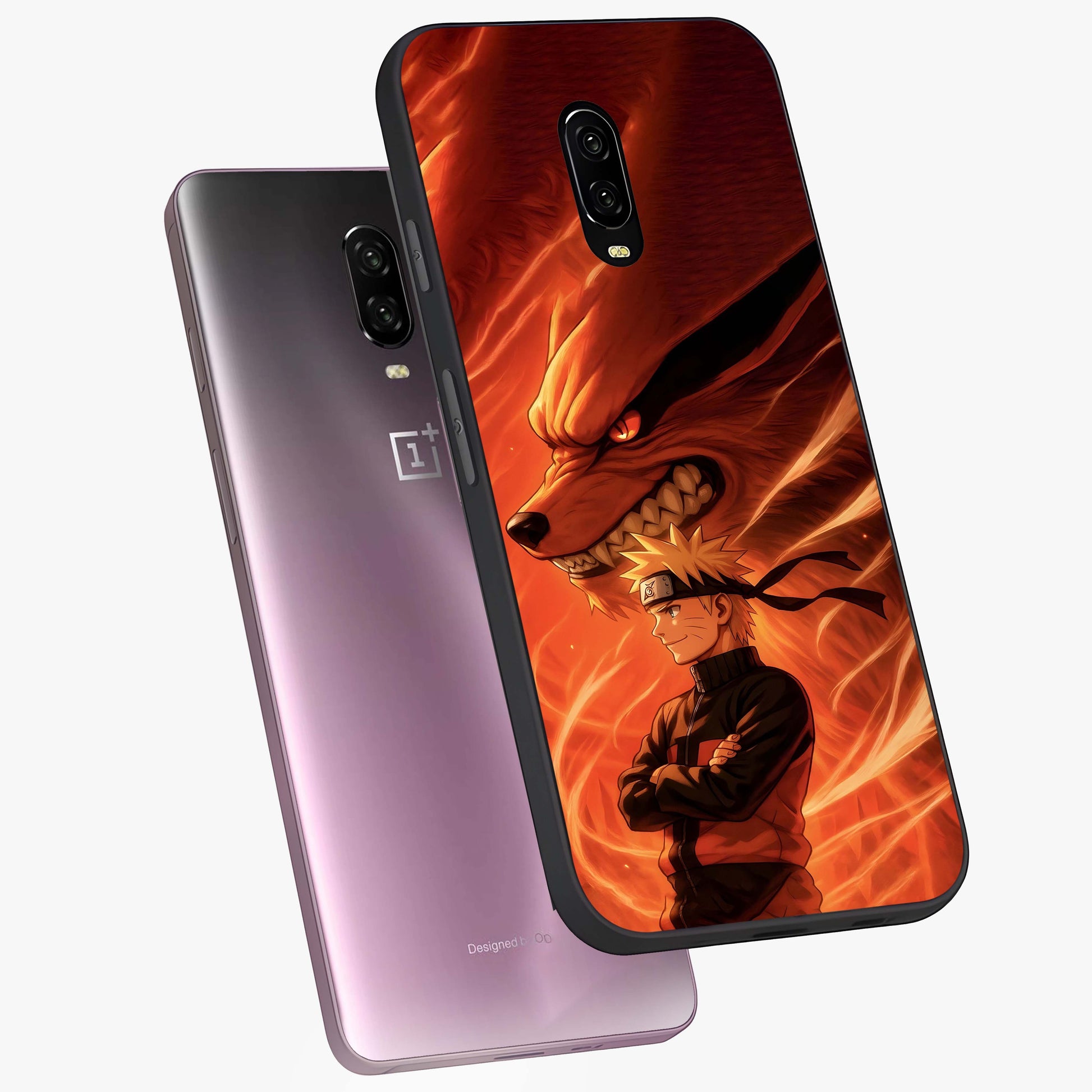 Nine Tails Legacy Glass Case displayed in angled mockup highlighting dynamic anime beast illustration with bold mystical aesthetic.