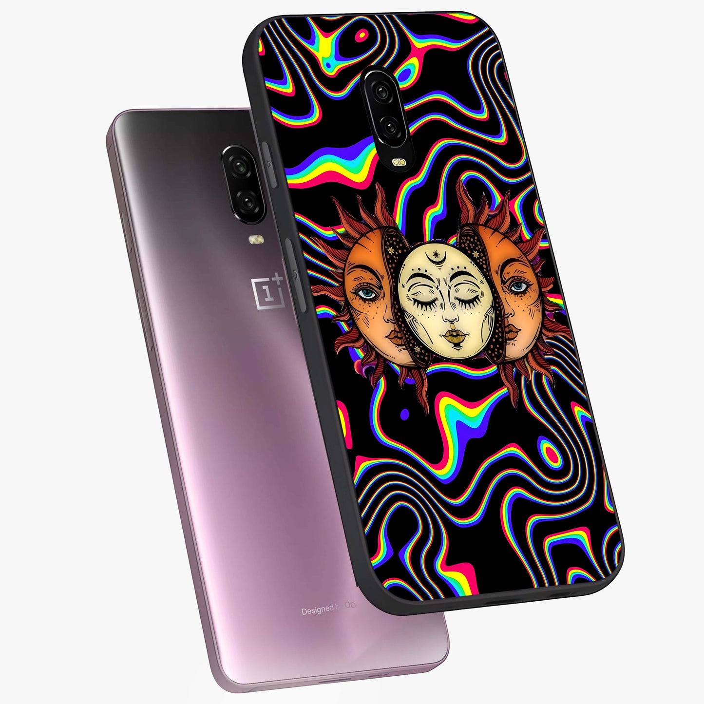 Psychedelic Sun Glass Case displayed in angled mockup highlighting vibrant abstract sun design with artistic aesthetic style.