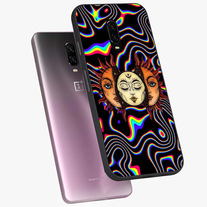 Psychedelic Sun Glass Case displayed in angled mockup highlighting vibrant abstract sun design with artistic aesthetic style.