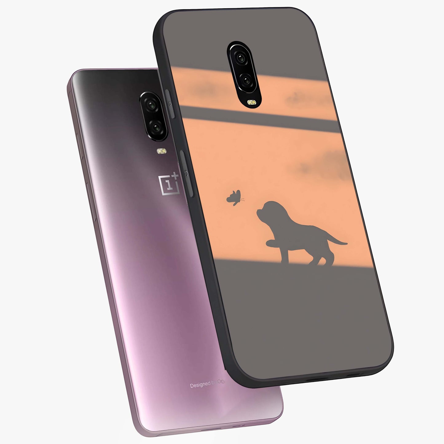 Puppy Shadow Art Glass Case displayed in angled mockup highlighting playful dog illustration with artistic shadow aesthetic.