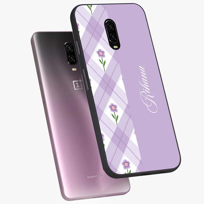 Purple Diamond Floral Glass Case displayed in angled mockup highlighting elegant purple flower design with decorative pattern.