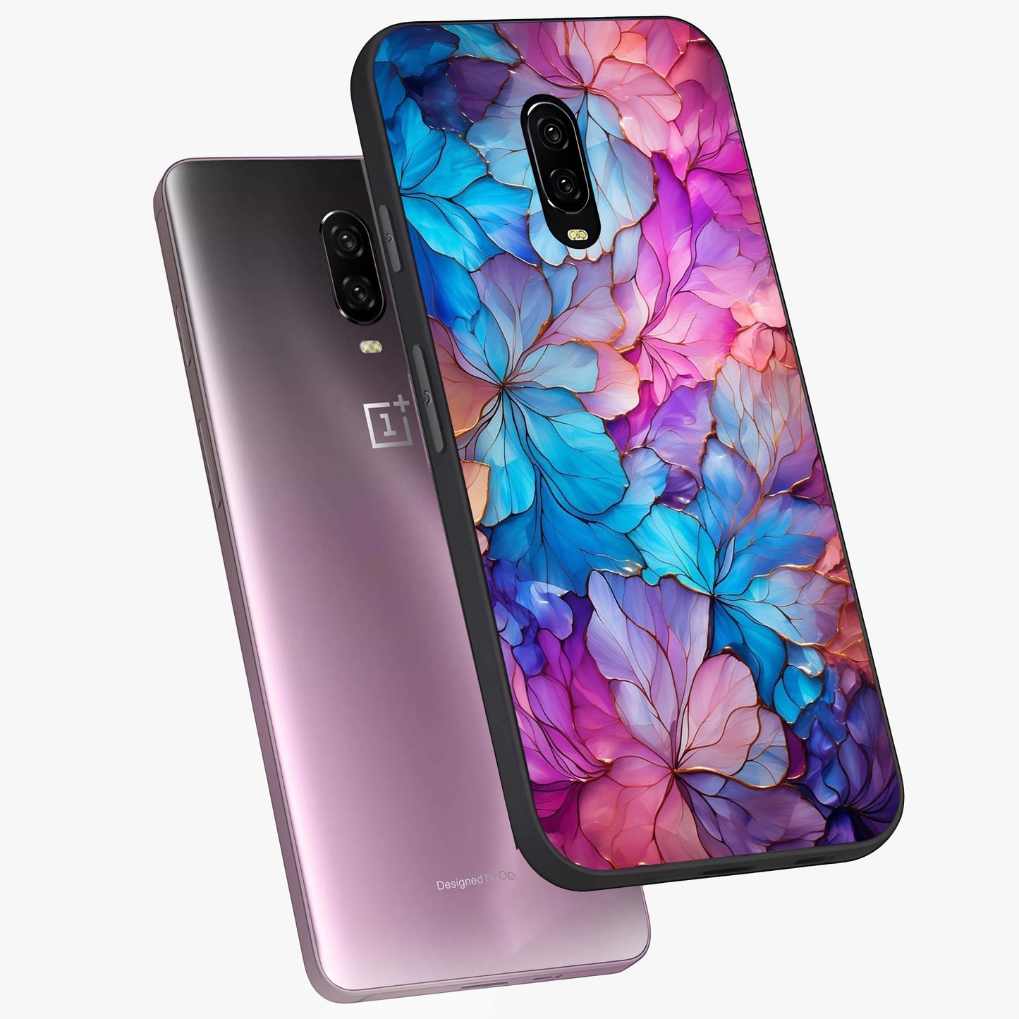 Radiant Floral Whirl Glass Case displayed in angled mockup highlighting vibrant flower pattern with dynamic artistic aesthetic.