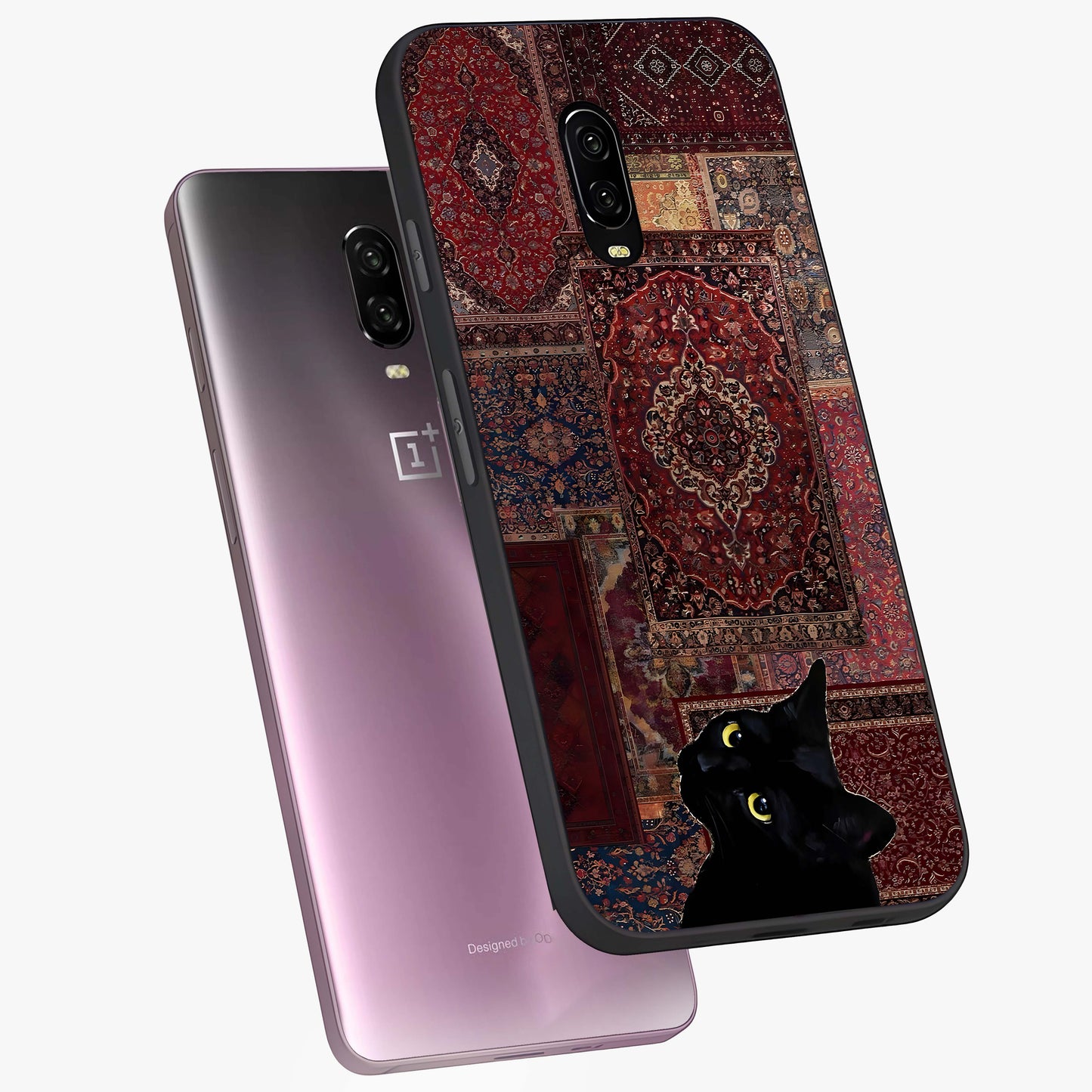 Regal Magic Cat Apple Glass Case displayed in angled mockup highlighting whimsical feline design with fantasy aesthetic.