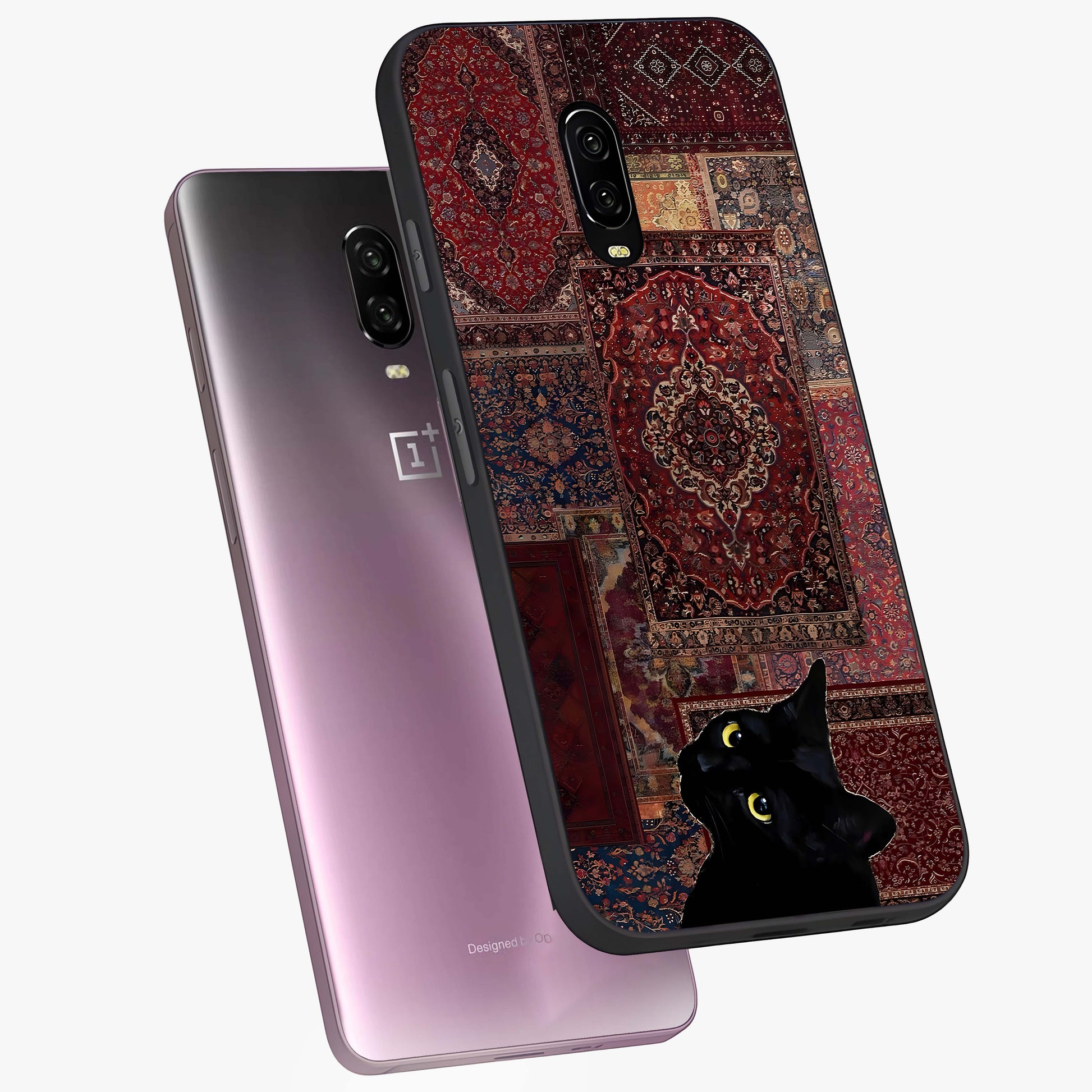 Regal Magic Cat Apple Glass Case displayed in angled mockup highlighting whimsical feline design with fantasy aesthetic.