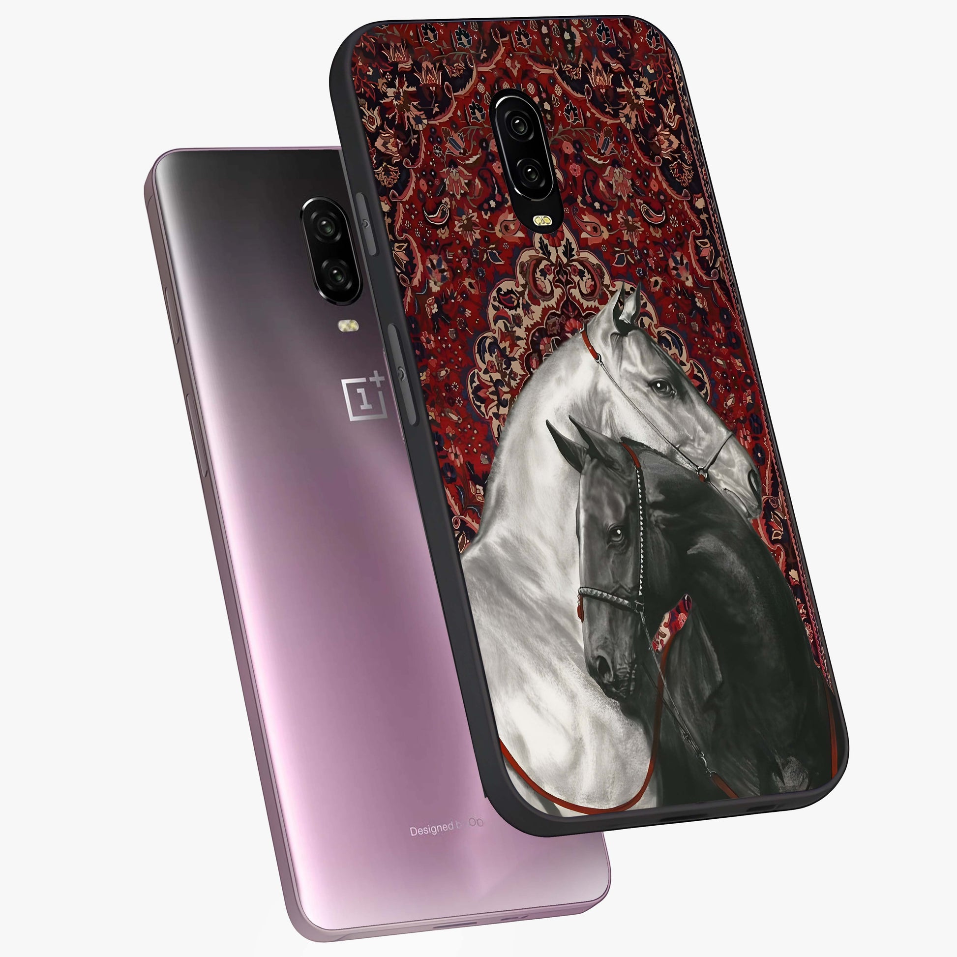 Regal Stallion Tapestry Glass Case displayed in angled mockup highlighting royal stallion design with decorative heritage aesthetic.