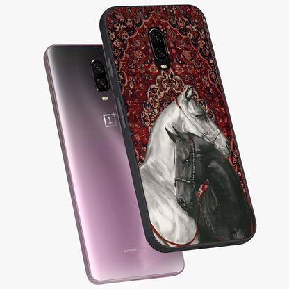 Regal Stallion Tapestry Glass Case displayed in angled mockup highlighting royal stallion design with decorative heritage aesthetic.