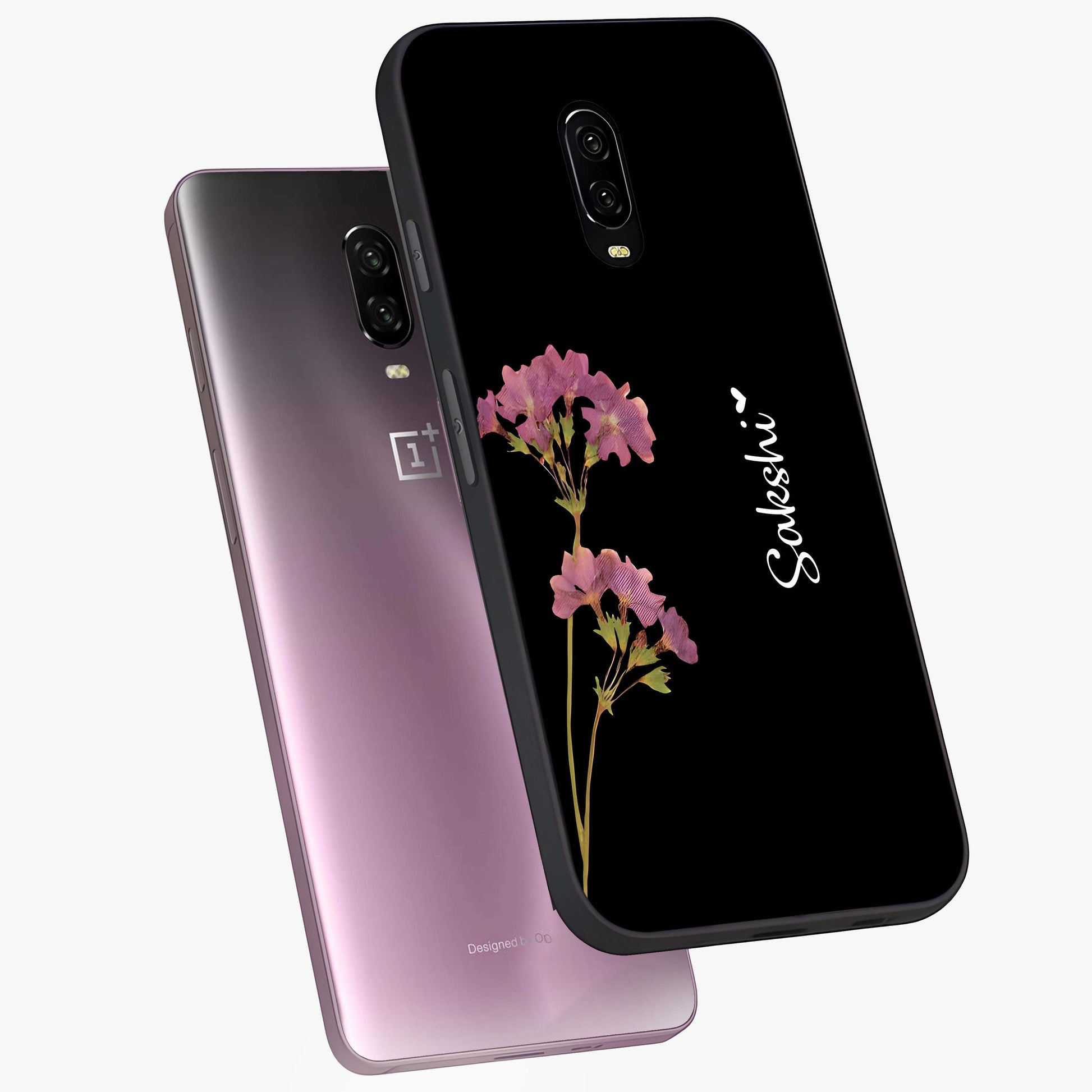 Riching Lavender Flower Custom Name Glass Case displayed in angled mockup highlighting delicate lavender flower design with custom name feature.