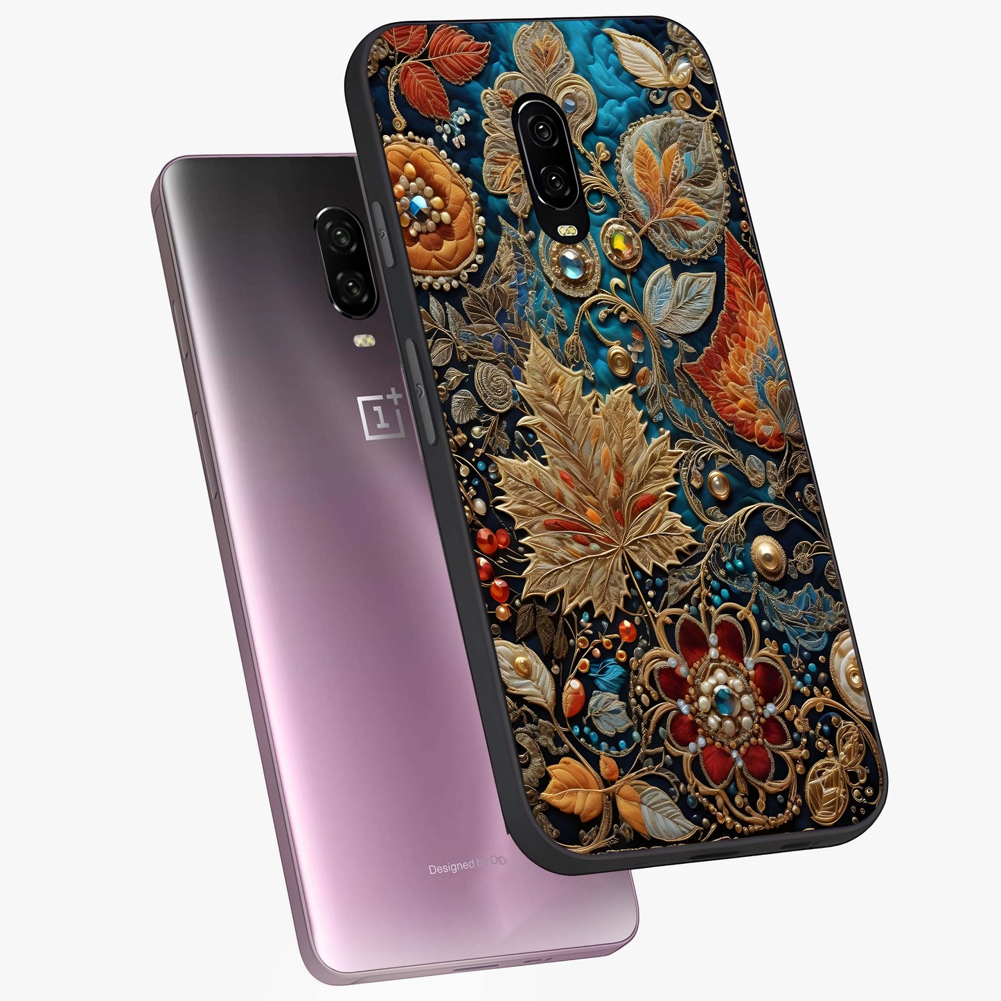 Royal Jewel Garden Glass Case displayed in angled mockup highlighting vibrant jewel inspired floral design with elegant aesthetic.