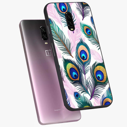 Royal Peacock Feathers Glass Case displayed in angled mockup highlighting vibrant feather pattern with regal aesthetic style.