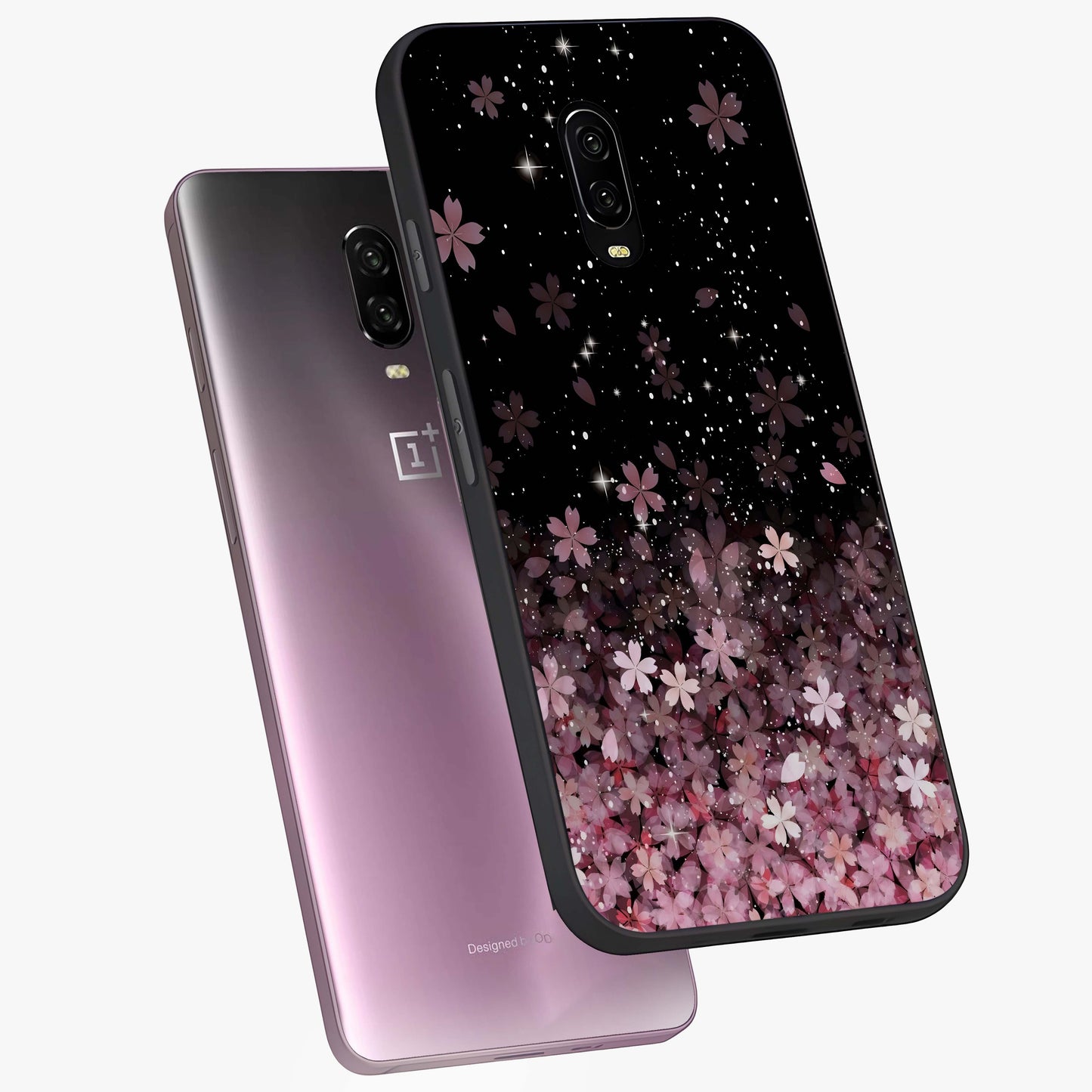 Small Starry Flowers Glass Case displayed in angled mockup highlighting tiny flower pattern with celestial aesthetic style.
