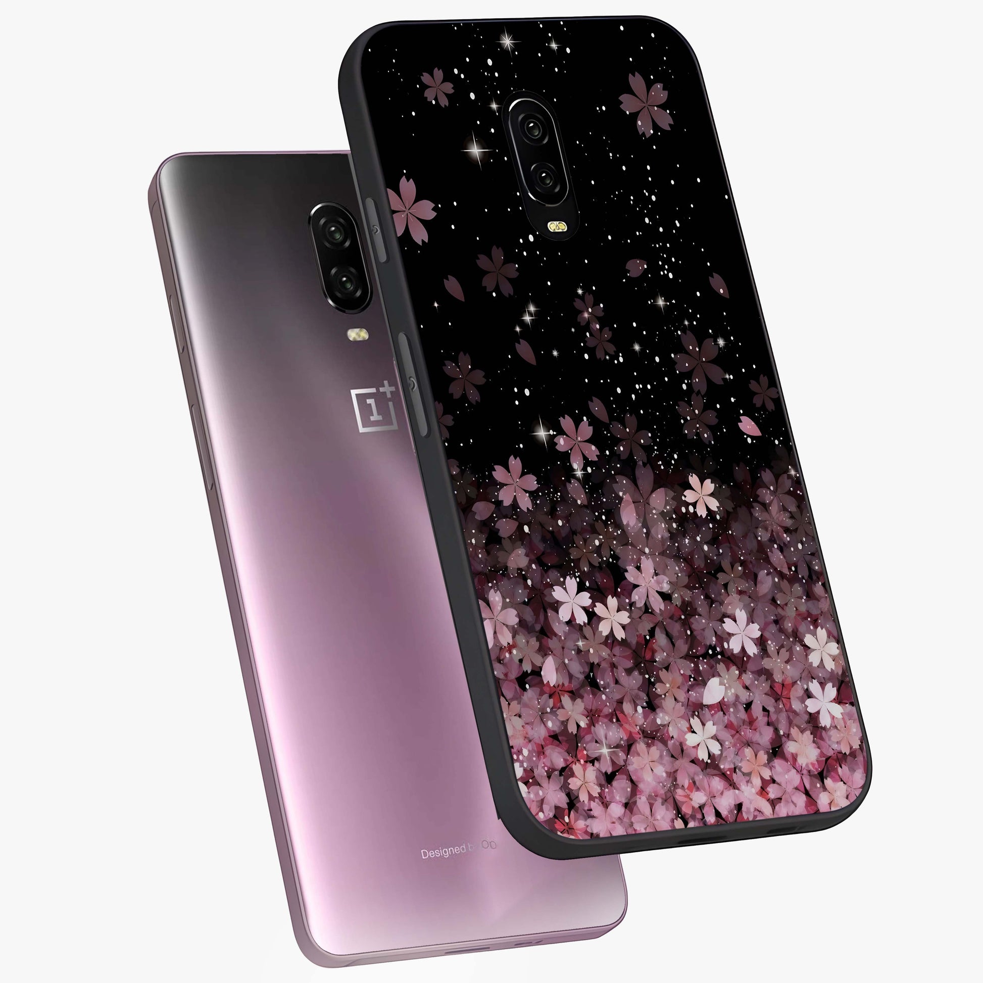 Small Starry Flowers Glass Case displayed in angled mockup highlighting tiny flower pattern with celestial aesthetic style.