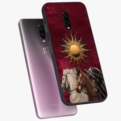 Solar Riders Glass Case displayed in angled mockup highlighting powerful rider illustration with radiant solar aesthetic.