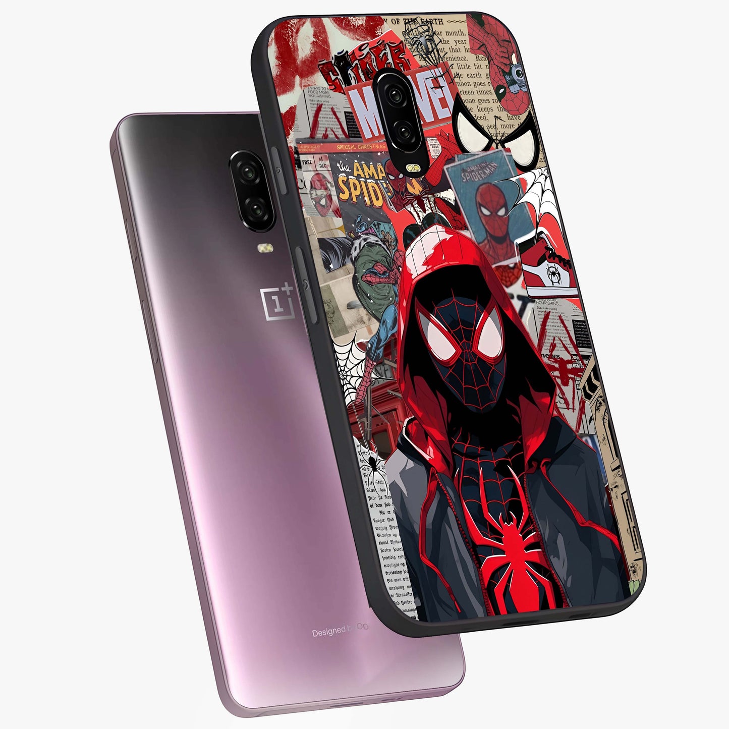Spider Collage Street Glass Case displayed in angled mockup highlighting dynamic street style collage design with comic aesthetic.