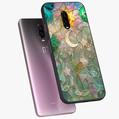 Stained Sunrise Glow Glass Case displayed in angled mockup highlighting radiant sunrise design with artistic aesthetic style.